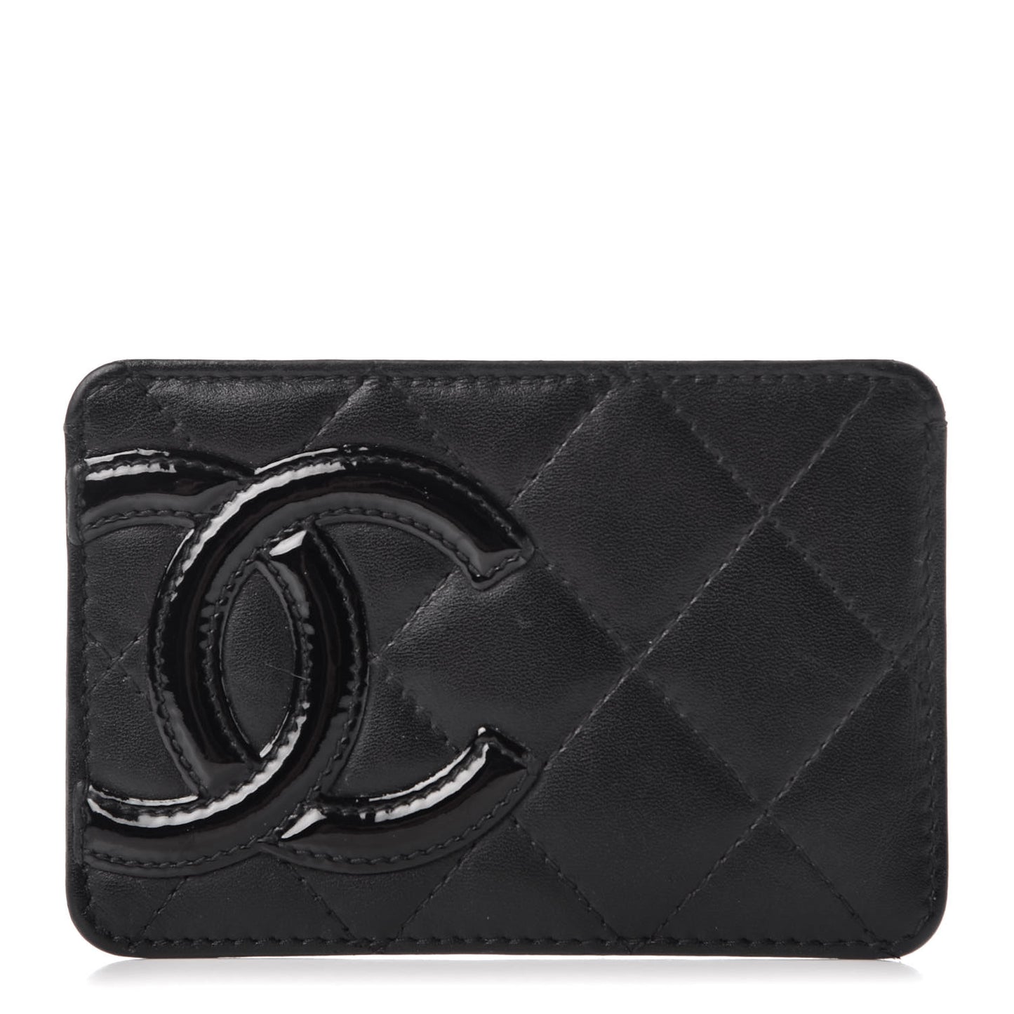 Calfskin Quilted Cambon Card Holder Black