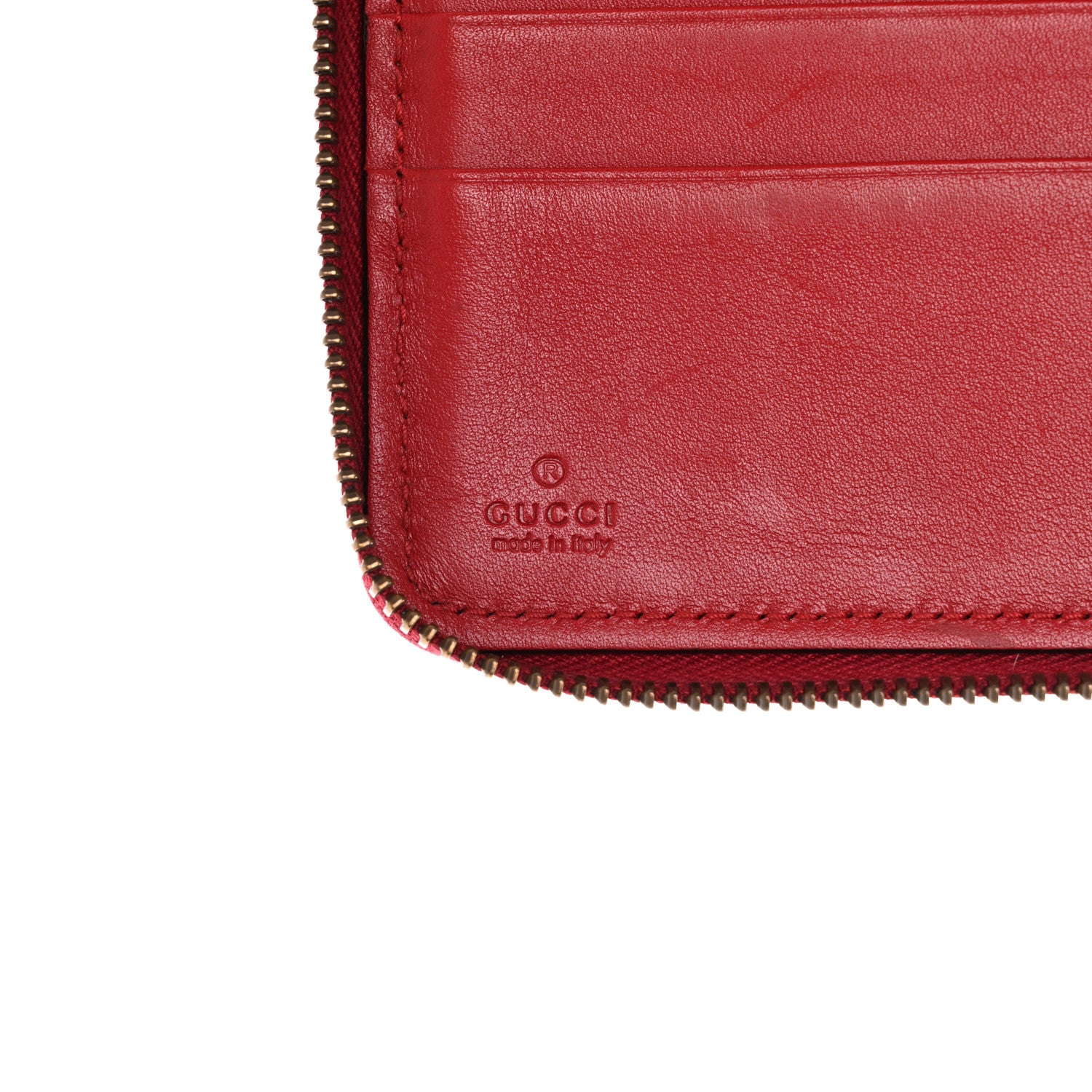Gucci Calfskin Matelasse GG Marmont Zip Around Wallet Hibiscus Red