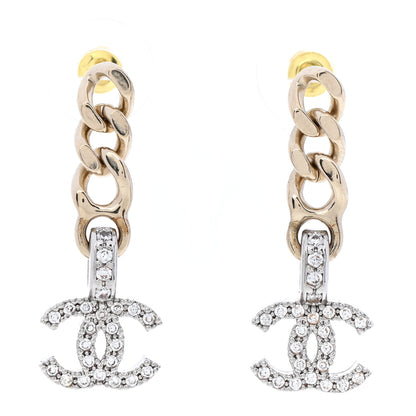 Chanel Metal Crystal CC Chain Drop Earrings Gold 1 of 4