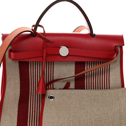 Hermes Vache Hunter Toile H Vibration Herbag Zip 31 PM Bordeaux Ficelle Rouge Piment 7 of 10