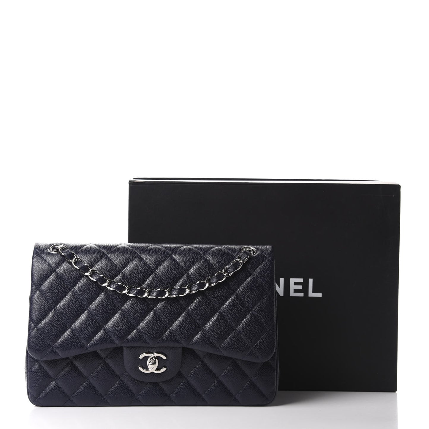 Caviar Quilted Jumbo Double Flap Navy