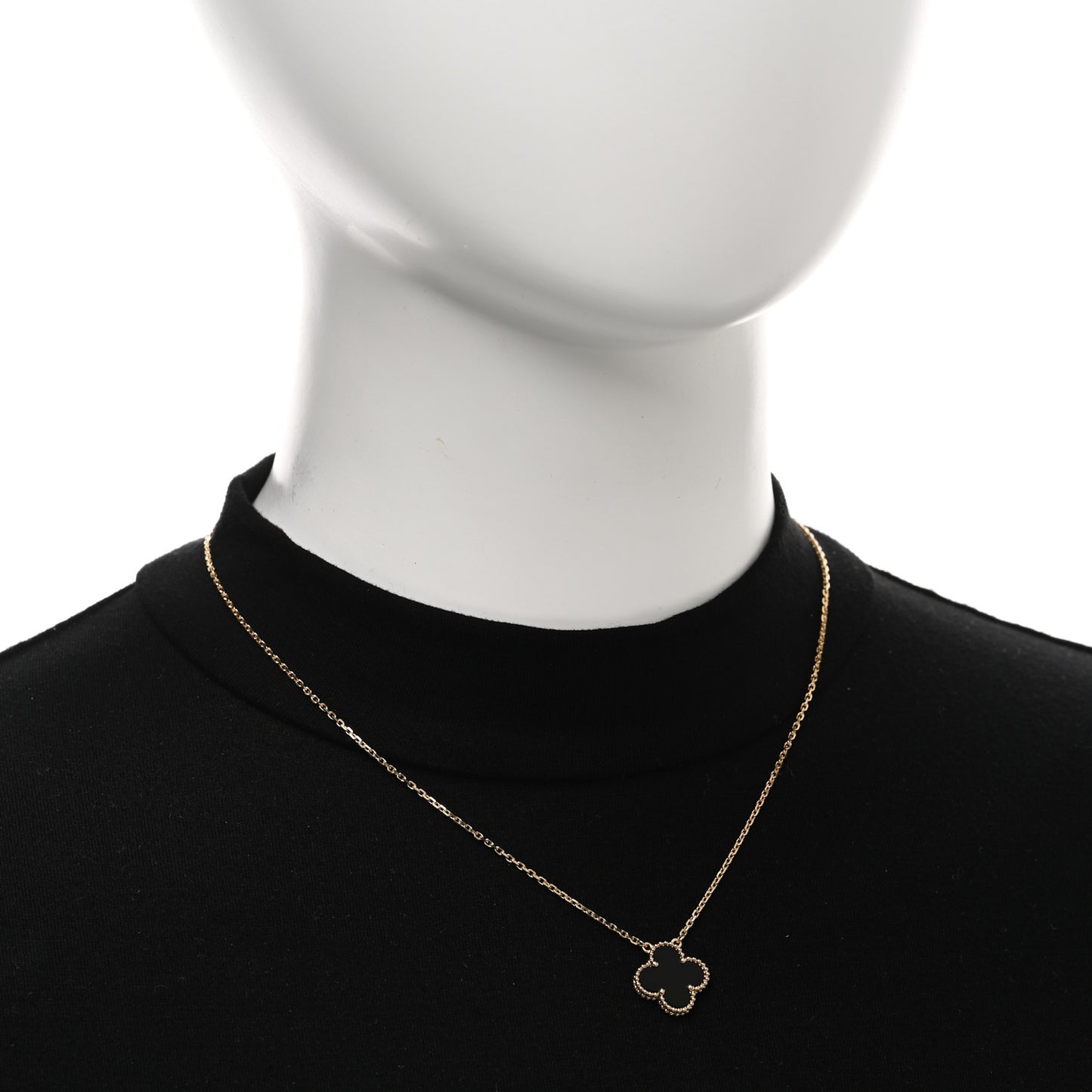 18K Yellow Gold Black Onyx Vintage Alhambra Pendant Necklace