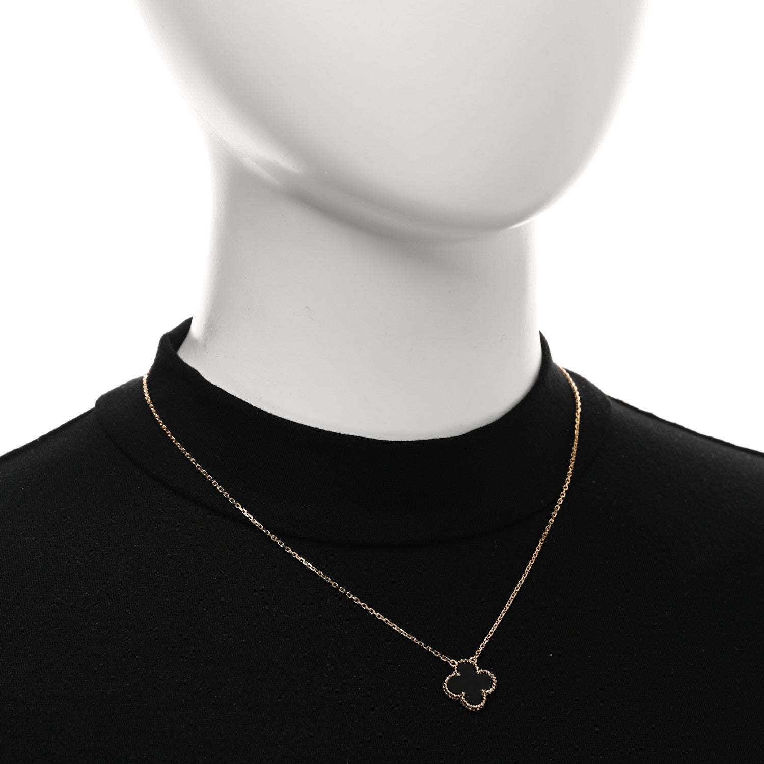 Van Cleef & Arpels 18K Yellow Gold Black Onyx Vintage Alhambra Pendant Necklace 2 of 4