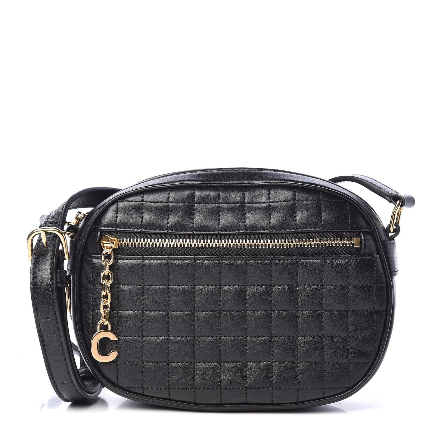 Calfskin Quilted Small C Charm Bag Black