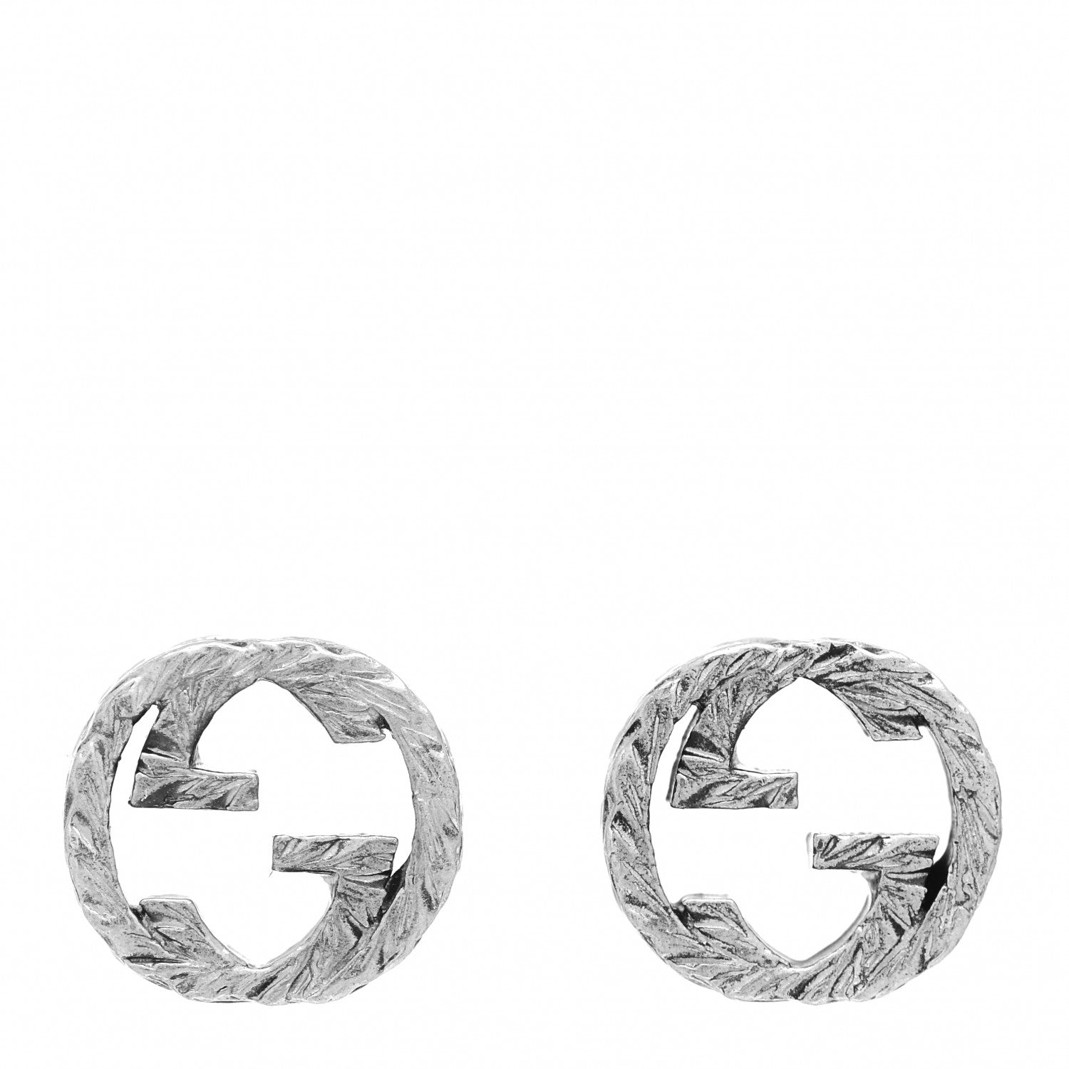 Gucci Sterling Silver Textured Interlocking G Stud Earrings 1 of 4