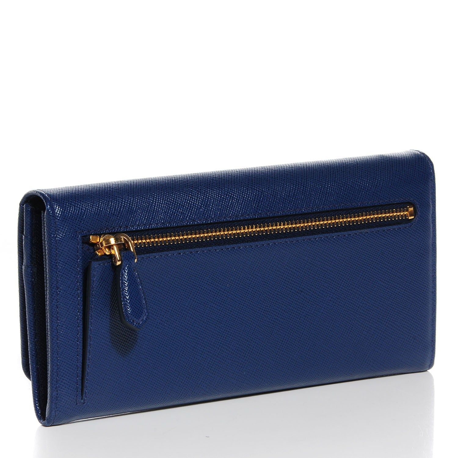 Prada Saffiano Triangle Continental Flap Wallet Bleuette 3 of 7