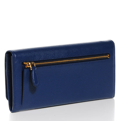 Prada Saffiano Triangle Continental Flap Wallet Bleuette 3 of 7