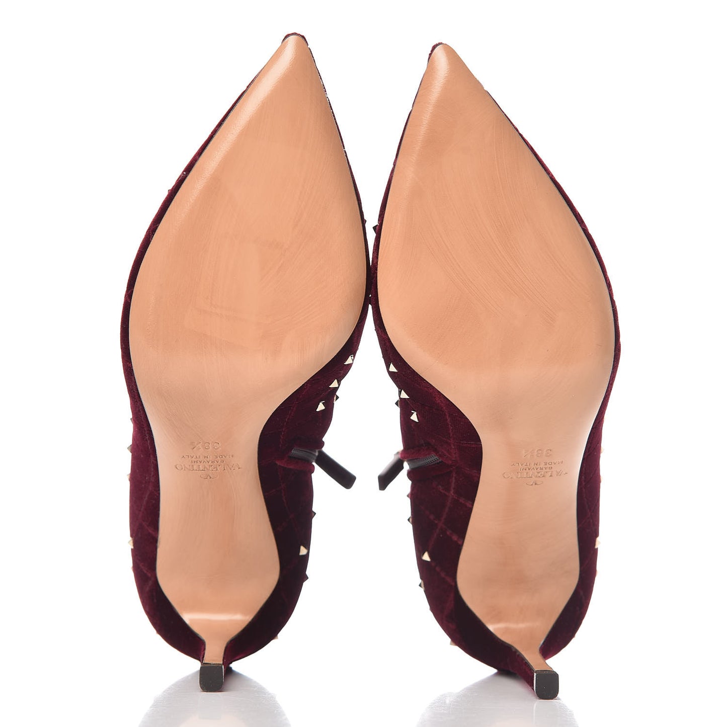 Velvet Rockstud Spike Court Ankle Booties 38.5 Rubino