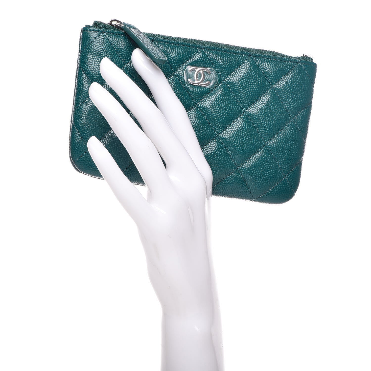 Chanel Caviar Quilted Small Cosmetic Case Dark Turquoise 2 of 8