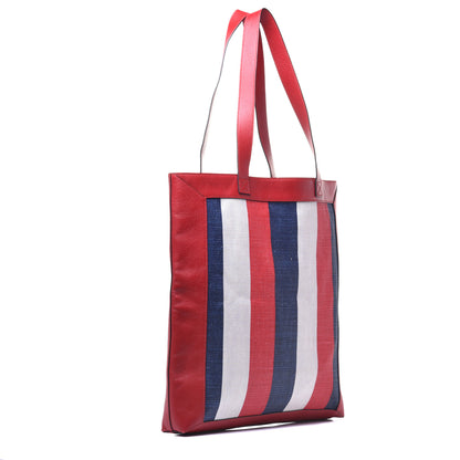 Gucci Canvas Calfskin Sylvie Stripe Logo Mens Tote Red White Blue 3 of 9
