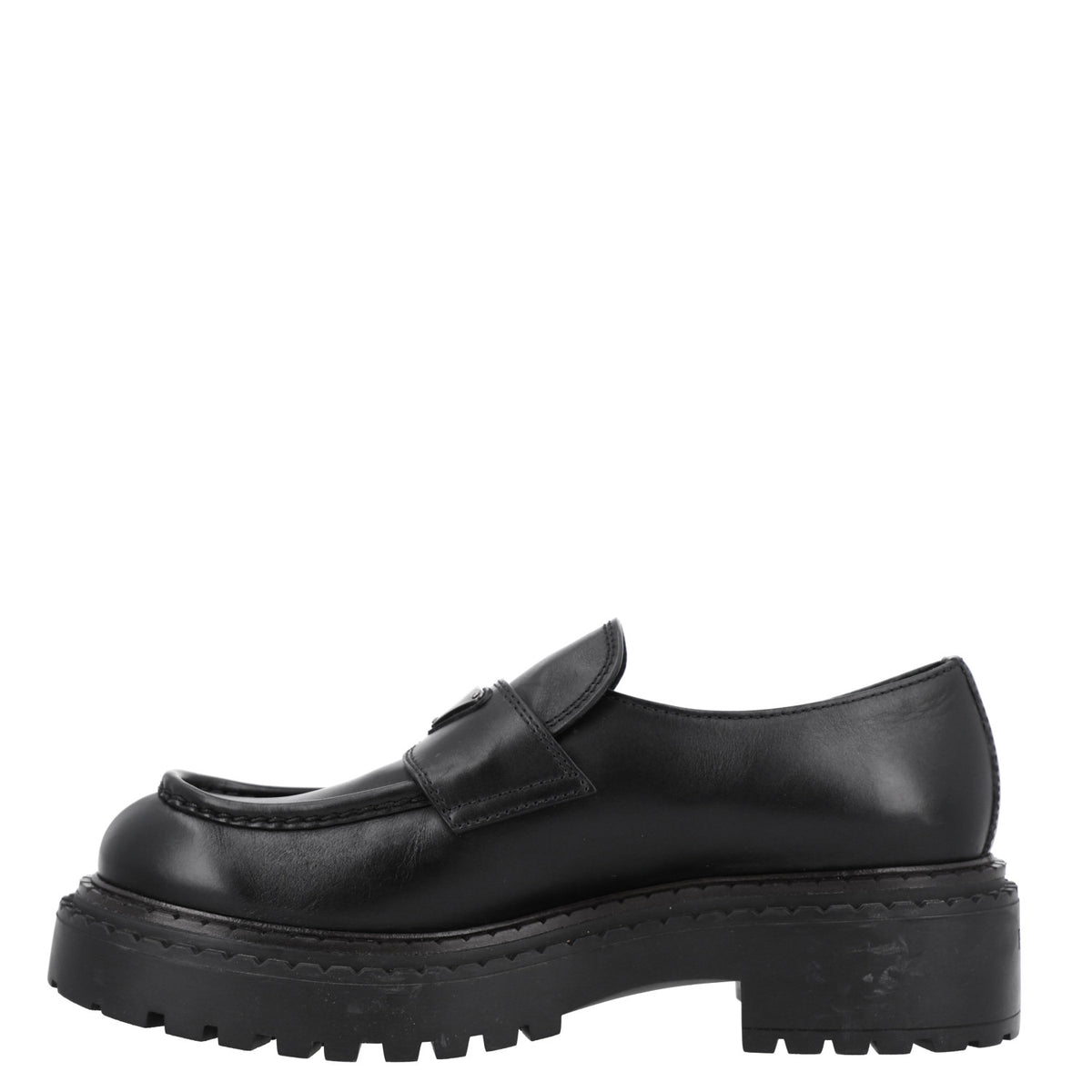 Spazzolato Metal Triangle Logo Mens 35mm Loafers 9 Black