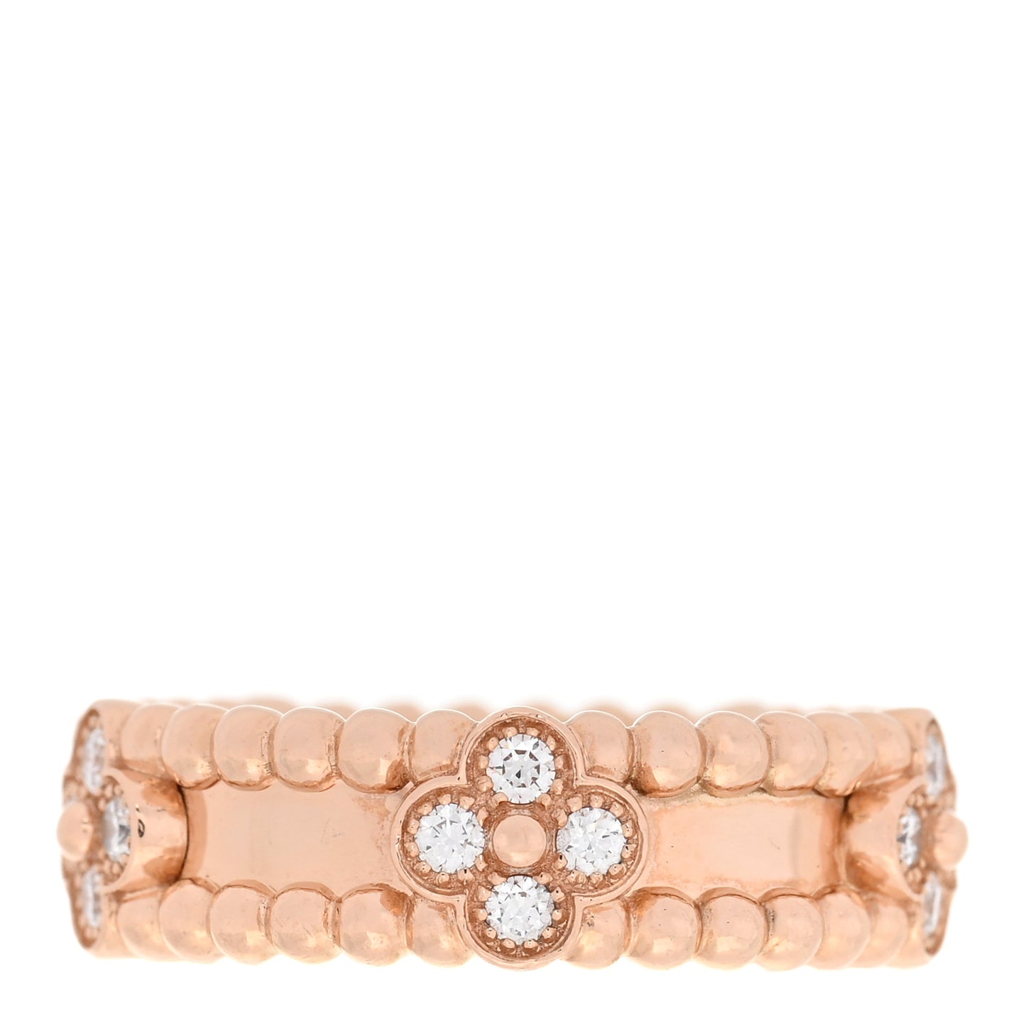 18K Rose Gold Diamond Sweet Perlee Clovers Ring 51 5.75