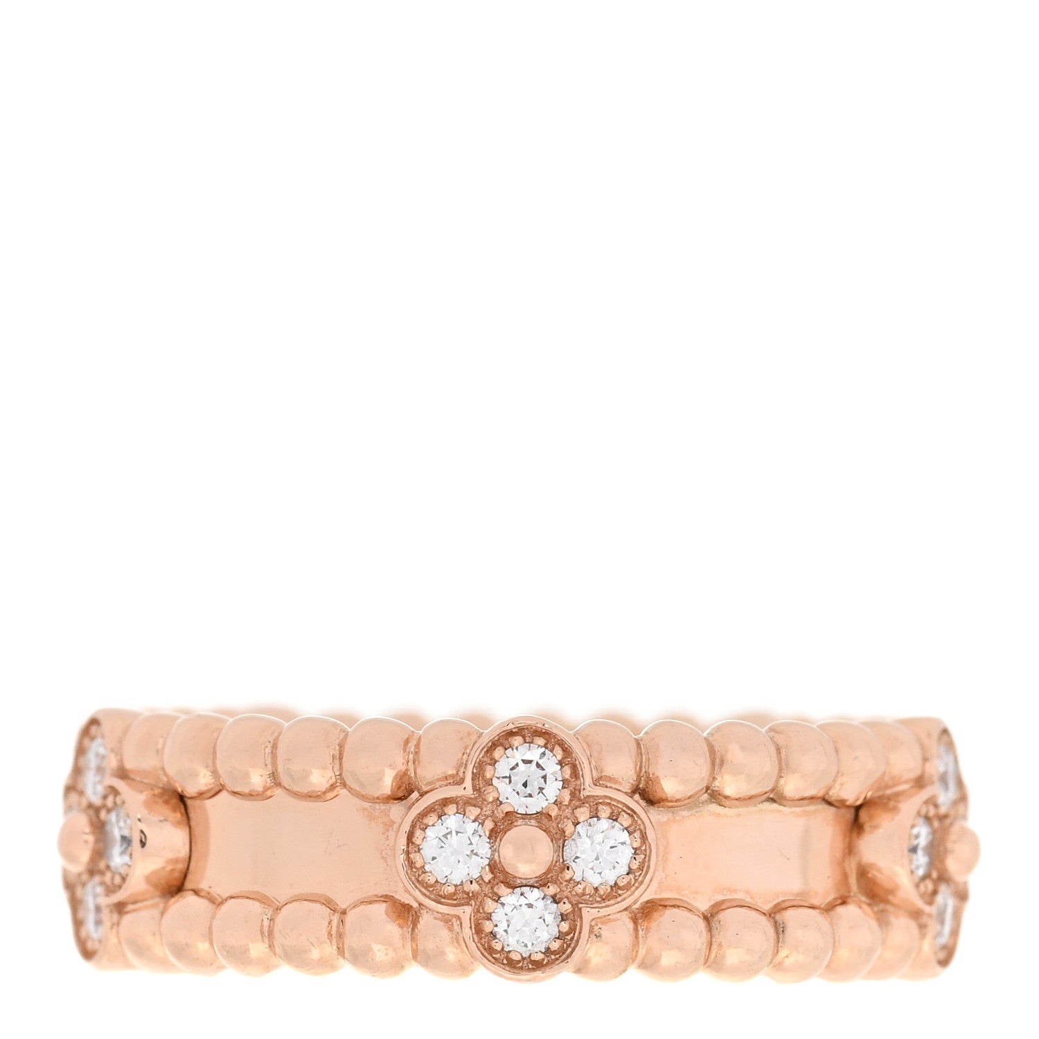 Van Cleef & Arpels 18K Rose Gold Diamond Sweet Perlee Clovers Ring 51 5.75 1 of 5