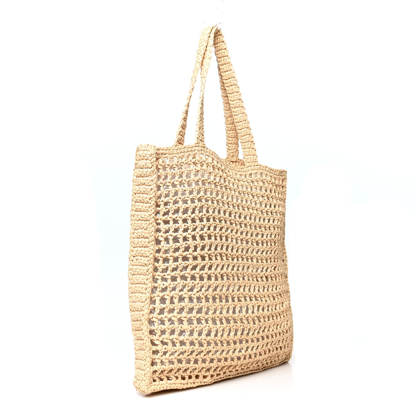 Yarn Raffia Effect Crochet Logo Embroidered Tote Bag Naturale