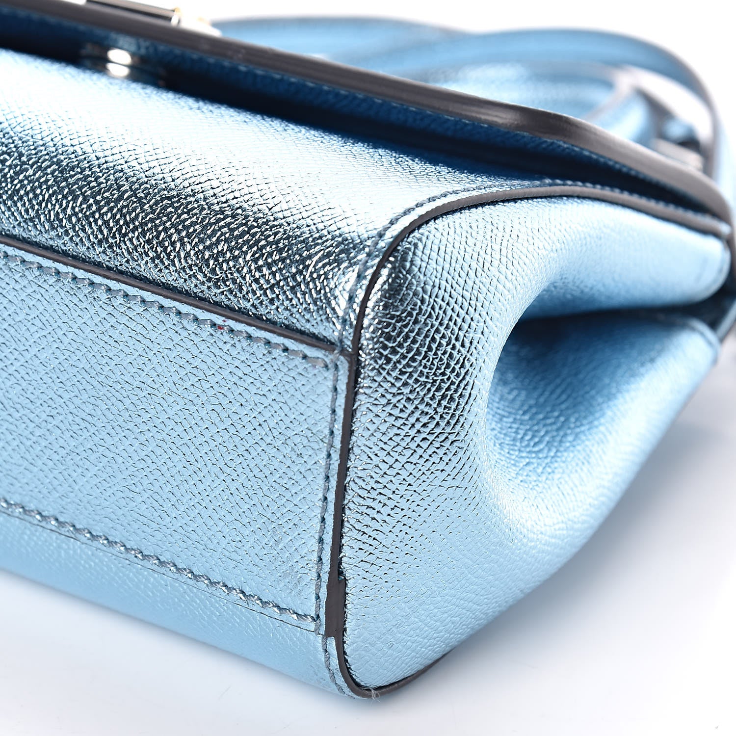 Dolce & Gabbana Metallic Dauphine Small Miss Sicily Satchel Blue 8 of 8