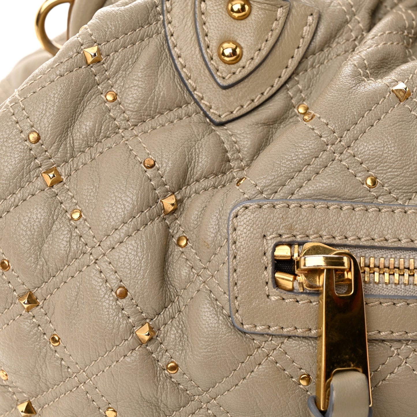 Calfskin Quilted Studded Stam Grey