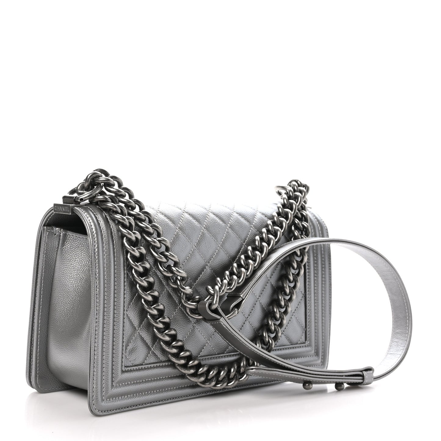 Metallic Caviar Quilted Medium Boy Flap Silver