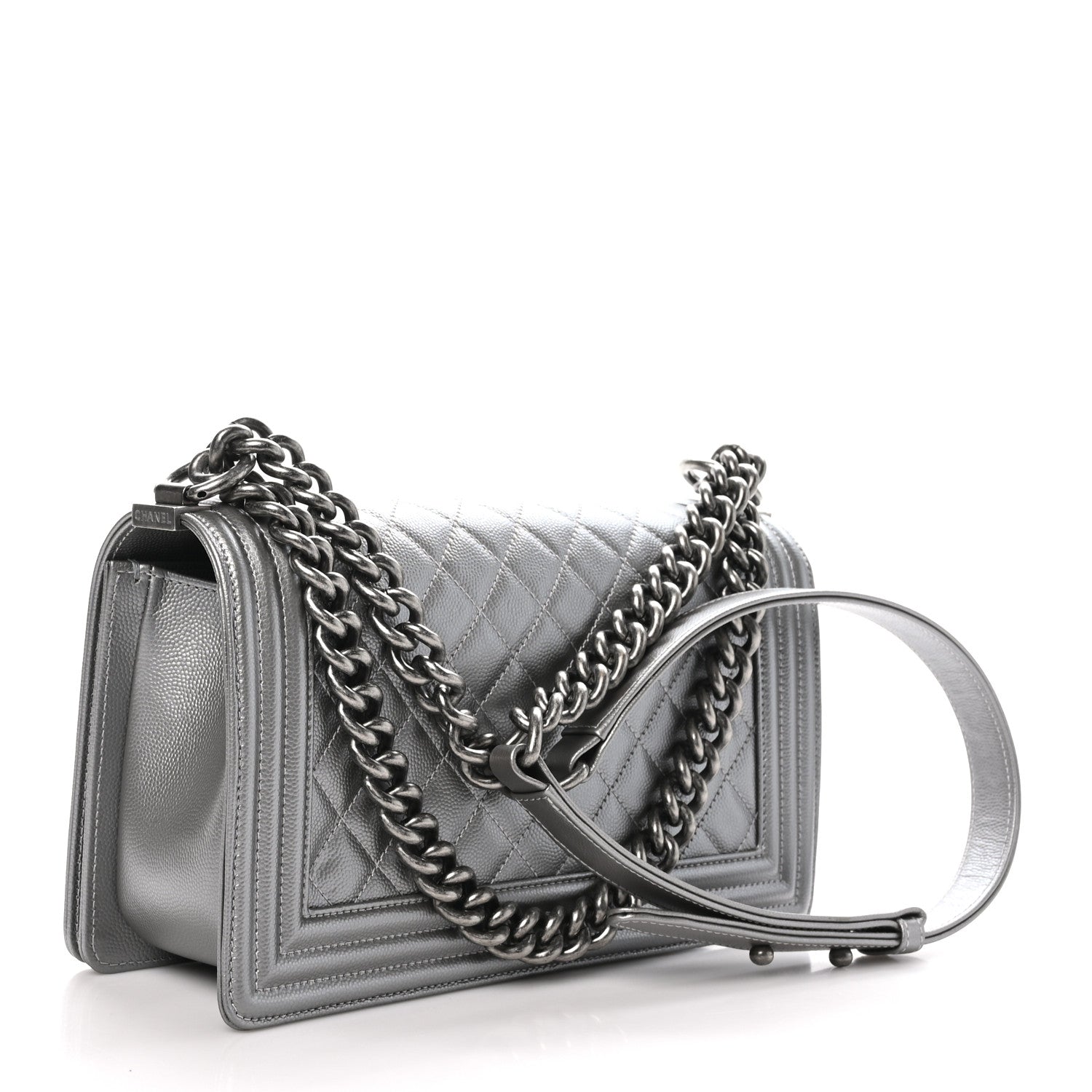 Chanel Metallic Caviar Quilted Medium Boy Flap Silver 3 of 11