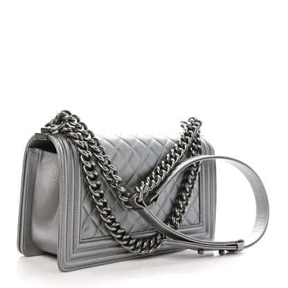 Chanel Metallic Caviar Quilted Medium Boy Flap Silver 3 of 11