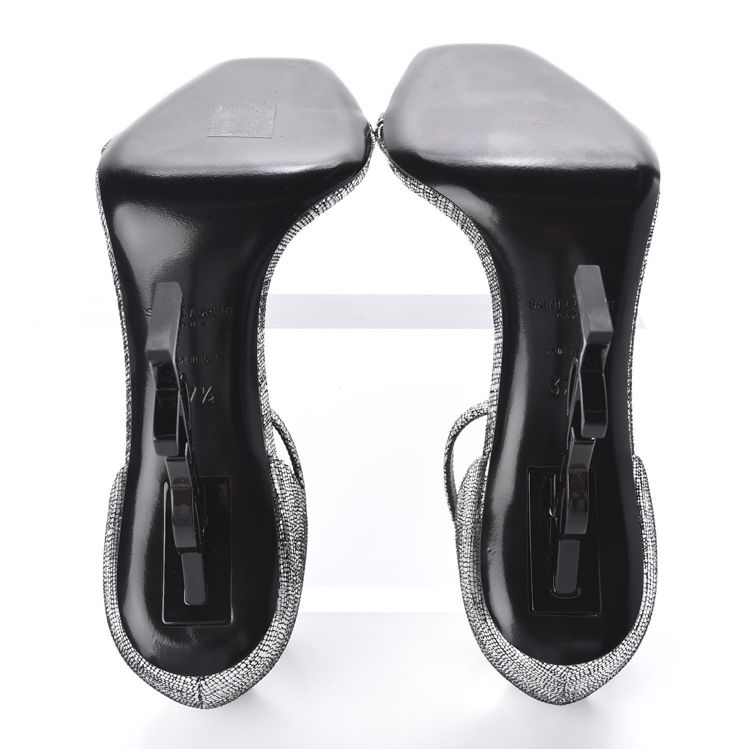 Saint Laurent Metallic Calfskin Opyum 110 Sandals 37.5 Argento 5 of 9