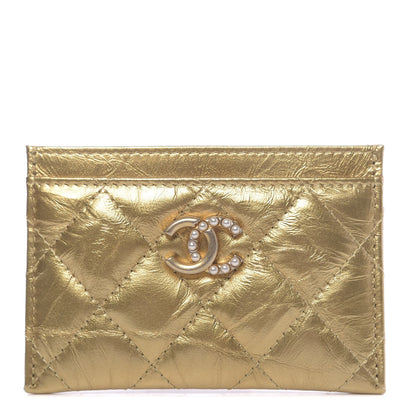 Chanel Metallic Aged Calfskin Quilted Card Holder Gold 1 of 8