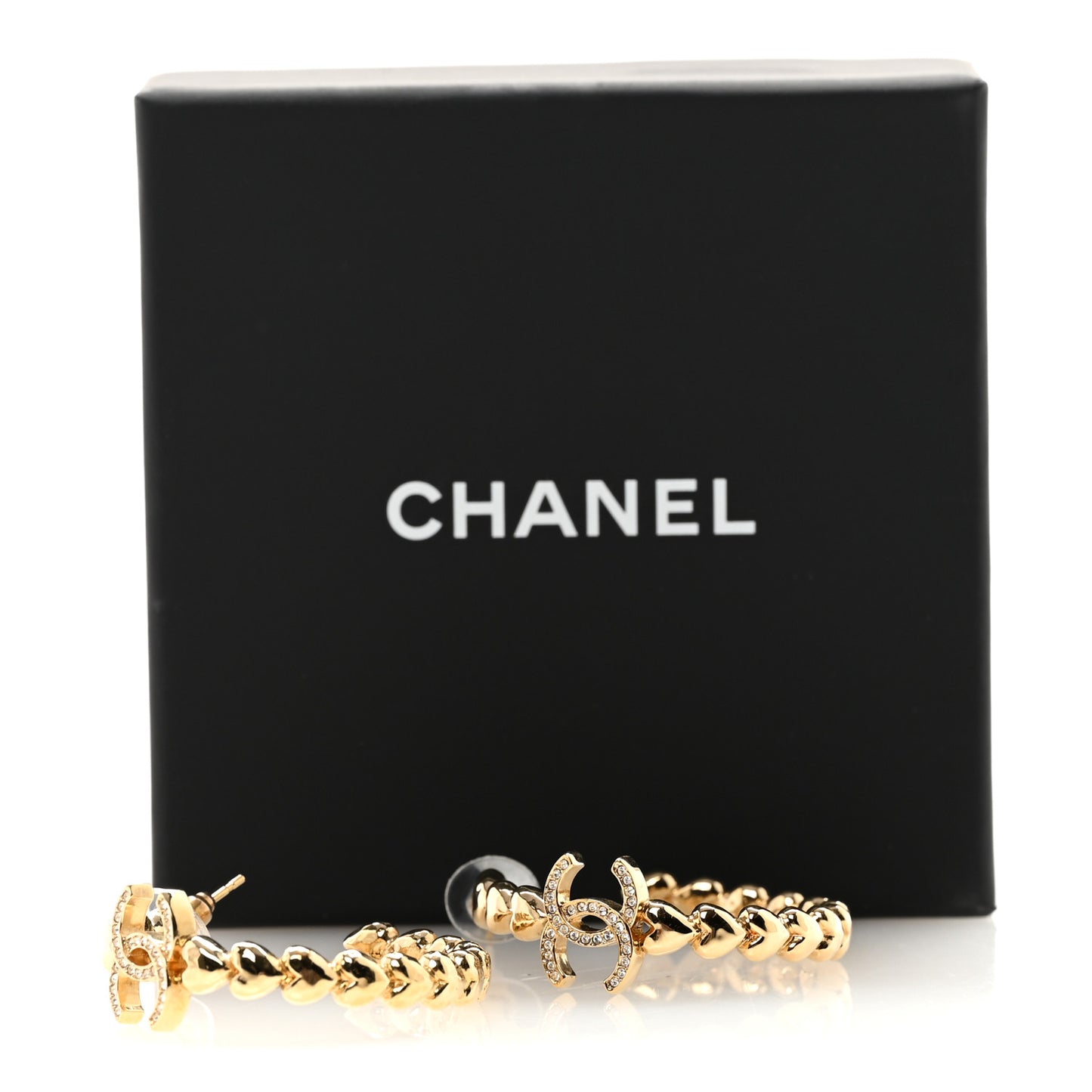 Crystal Heart CC Hoop Earrings Gold