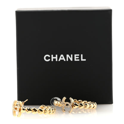 Chanel Crystal Heart CC Hoop Earrings Gold 5 of 5