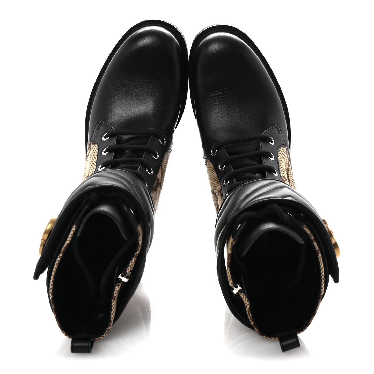 Flores Calfskin Monogram Maxi GG Nappa Matelasse Double G 40mm Ankle Boots 39 Black Camel Ebony