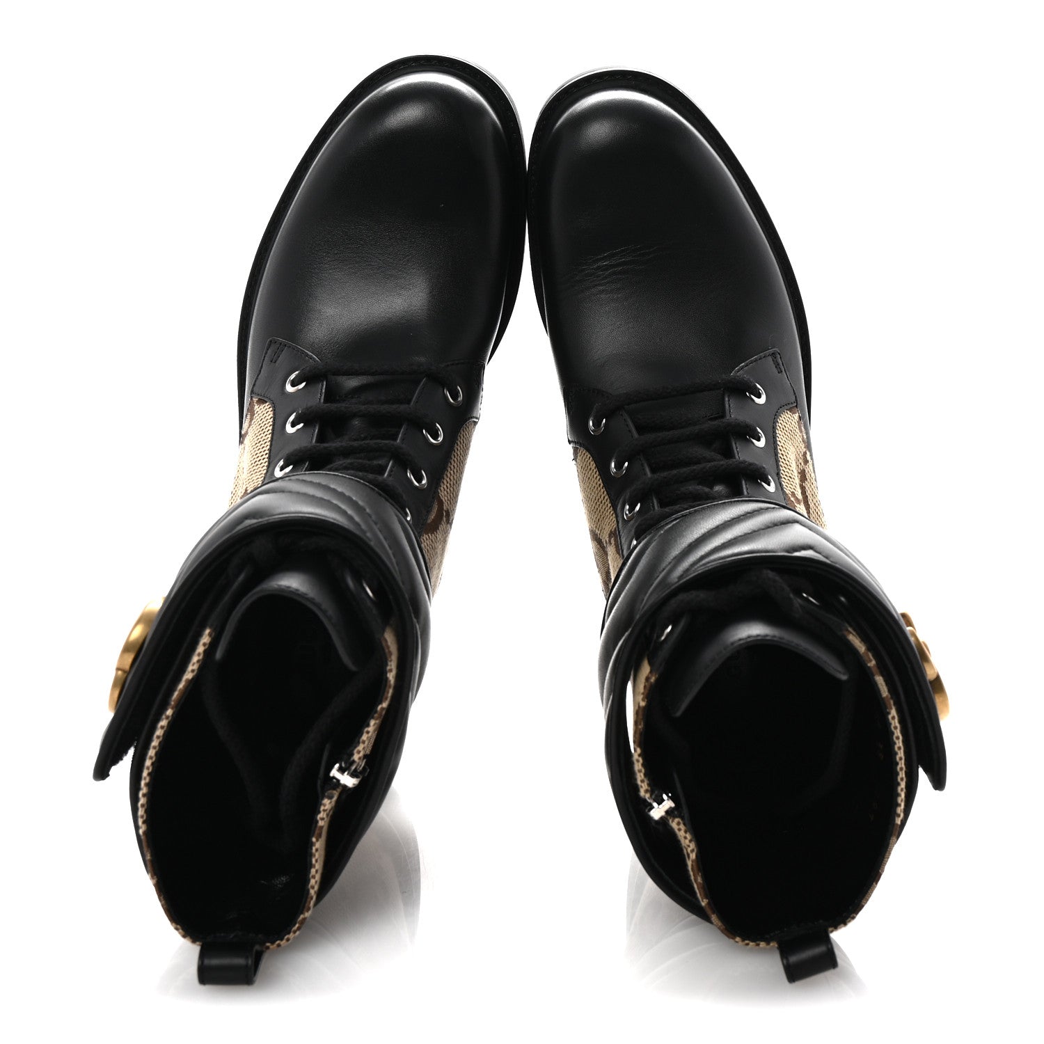 Gucci Flores Calfskin Monogram Maxi GG Nappa Matelasse Double G 40mm Ankle Boots 39 Black Camel Ebony 2 of 10