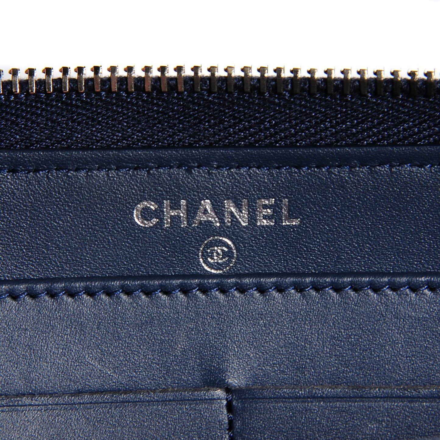 Patent Chevron Zip Around Wallet Blue