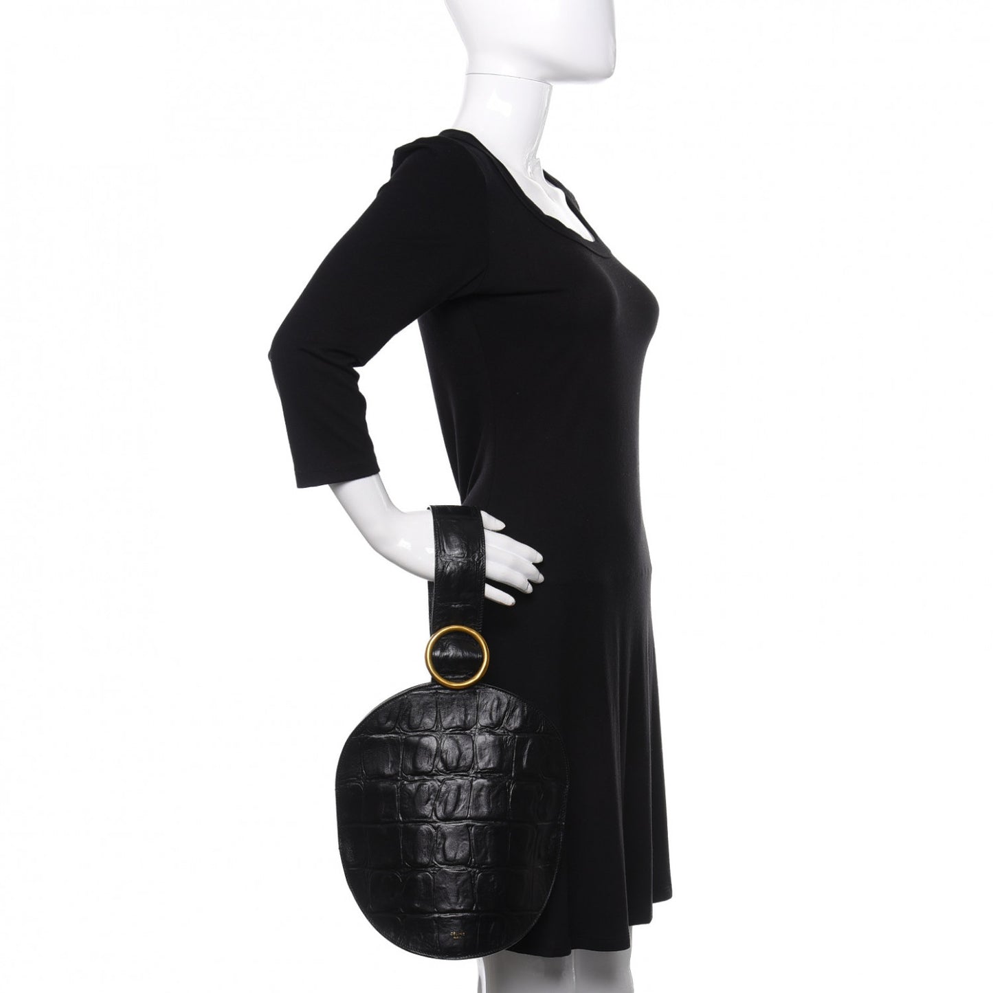 Calfskin Crocodile Embossed Curved Clutch Black