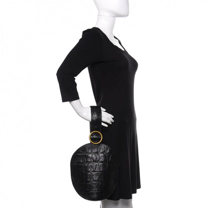 Celine Calfskin Crocodile Embossed Curved Clutch Black 2 of 8