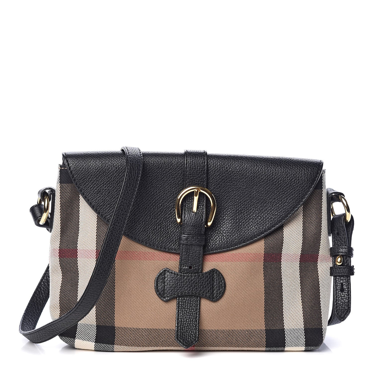 Burberry Horseshoe Calfskin House Check Small Milton Crossbody Bag Black 1 of 10