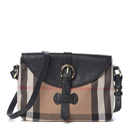 Burberry Horseshoe Calfskin House Check Small Milton Crossbody Bag Black 1 of 10
