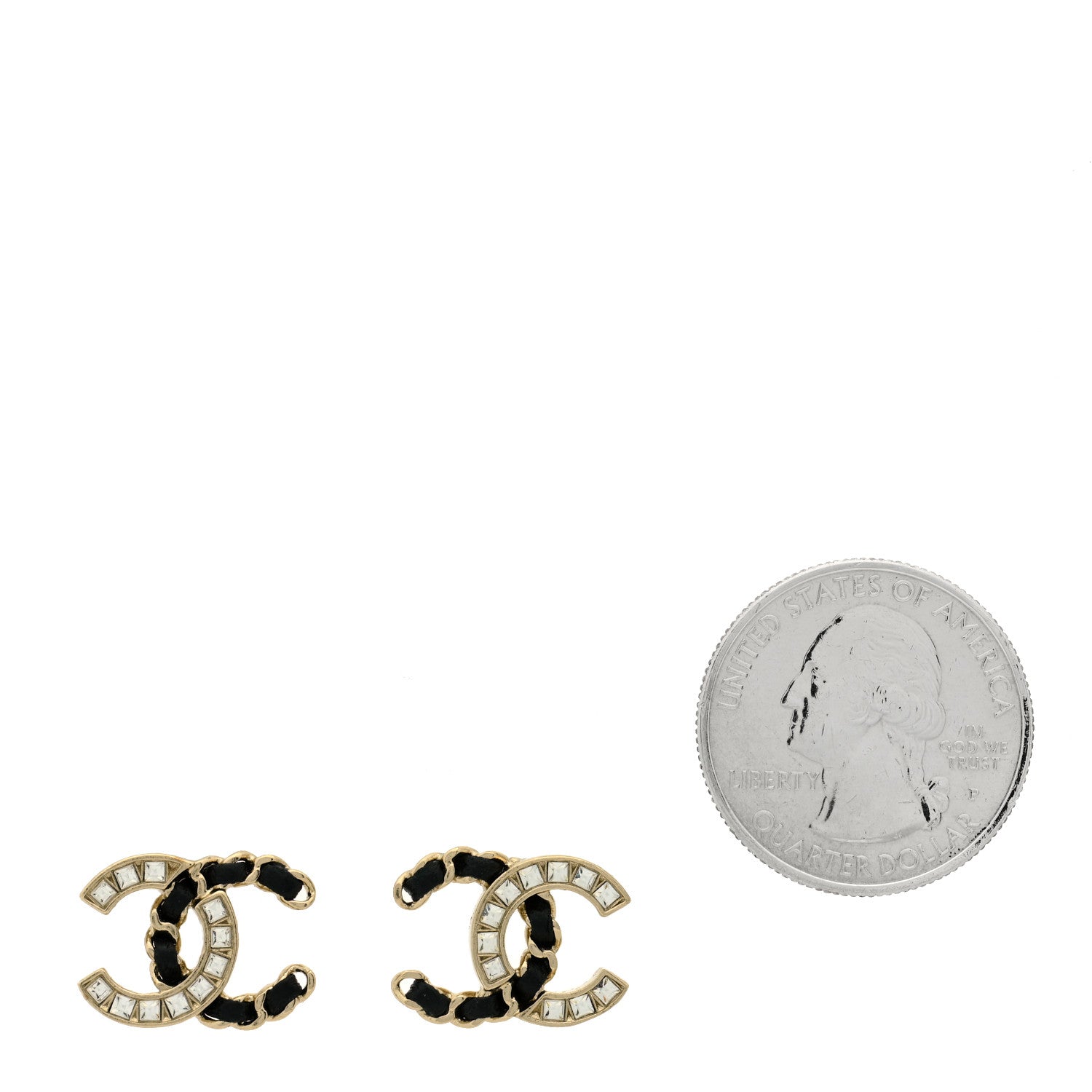 Chanel Crystal Baguette Lambskin Chain CC Vintage Allure Stud Earrings Black Gold 2 of 5