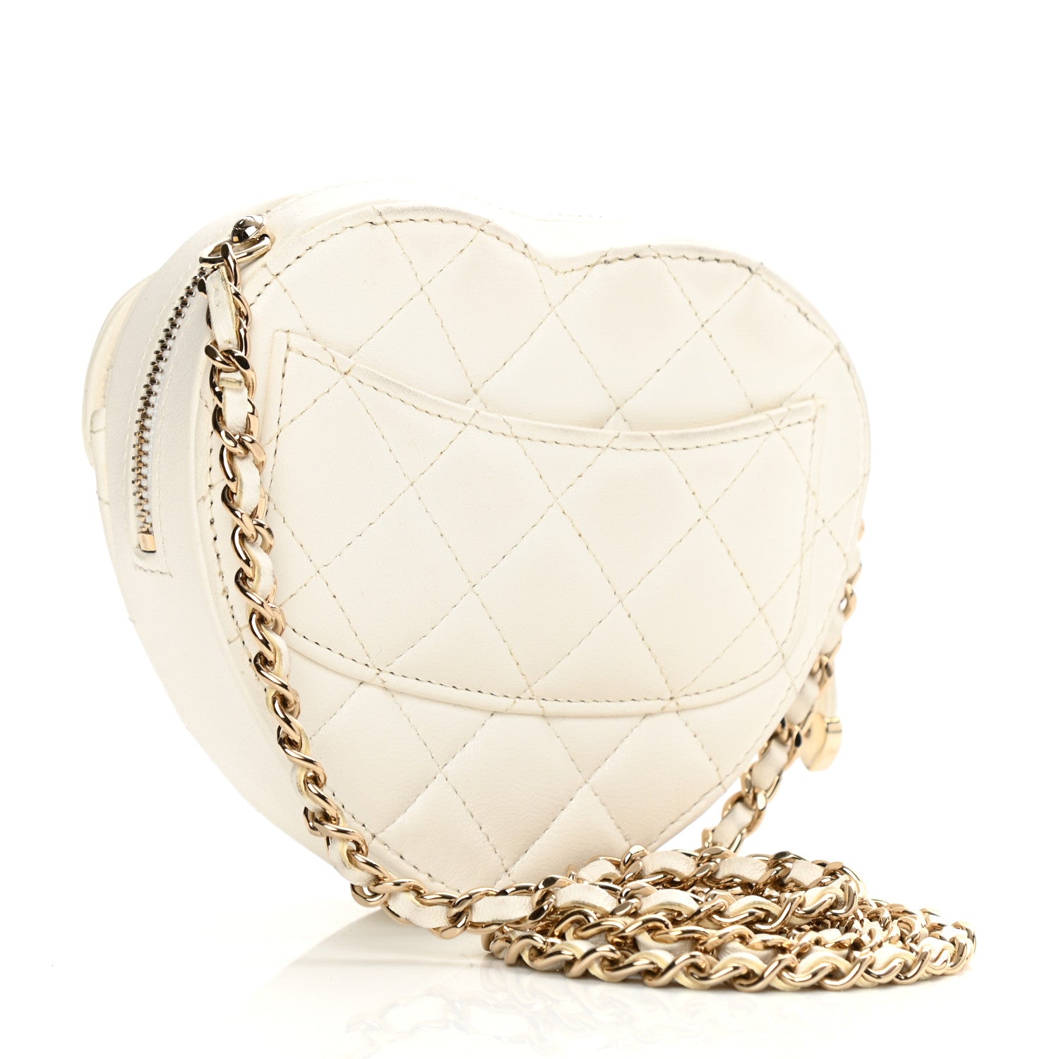 Chanel Lambskin Quilted CC In Love Heart Clutch With Chain White 3 of 12
