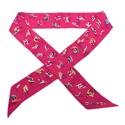 Silk CC Slim Bandeau Scarf Pink Multicolor