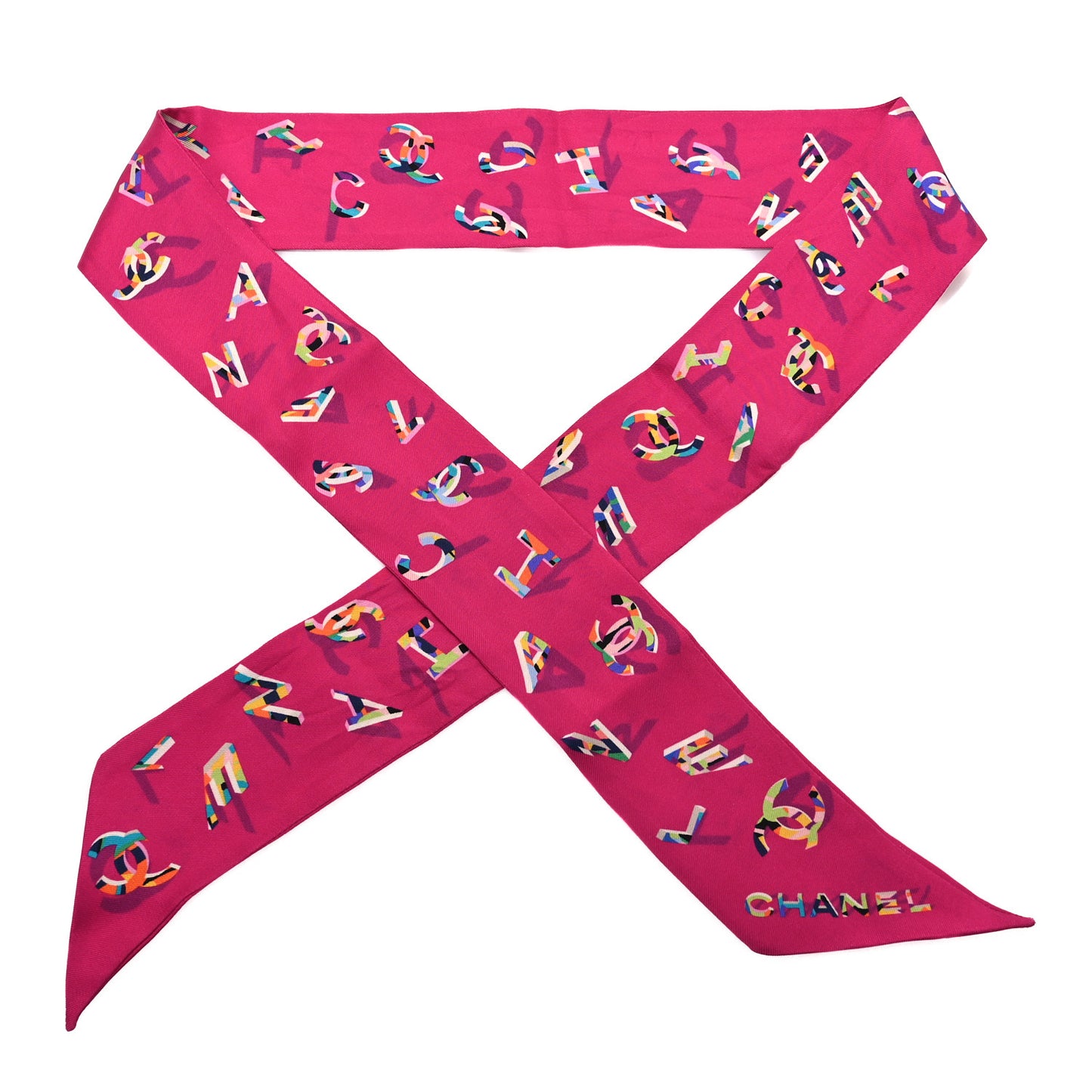 Silk CC Slim Bandeau Scarf Pink Multicolor