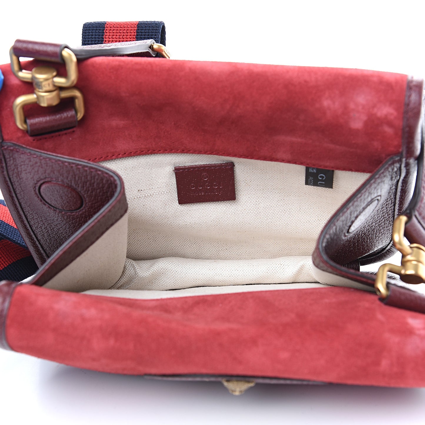 Suede Web Small Neo Vintage Double Flap Messenger Bag Romantic Cherry Chardonnay