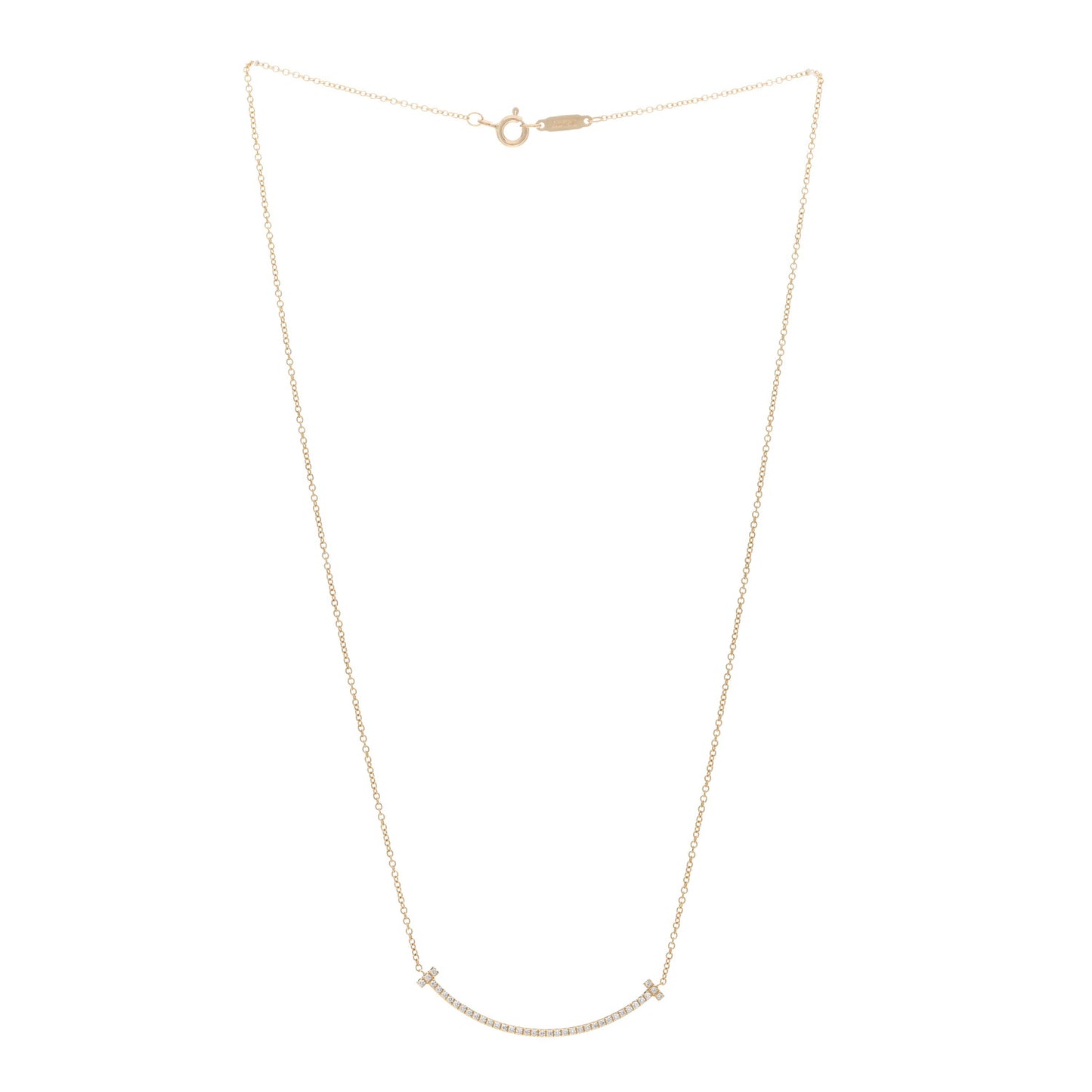 18K Yellow Gold Diamond Small T Smile Pendant Necklace