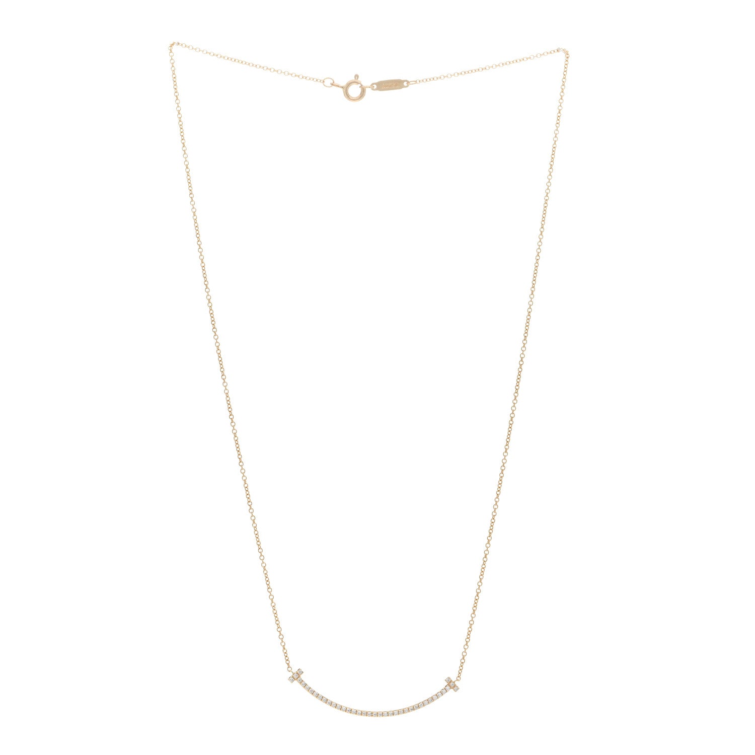Tiffany 18K Yellow Gold Diamond Small T Smile Pendant Necklace 2 of 5