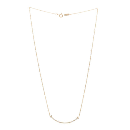 Tiffany 18K Yellow Gold Diamond Small T Smile Pendant Necklace 2 of 5