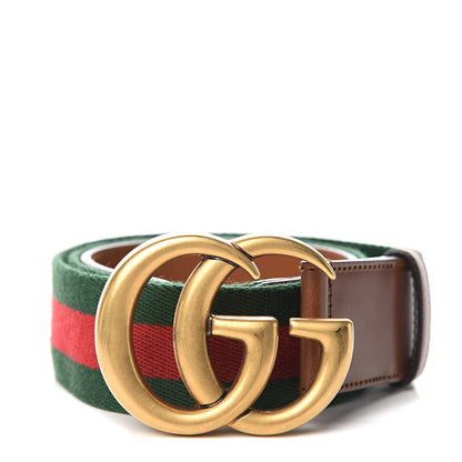 Gucci Nylon Calfskin Double G Web 40mm Belt 85 34 Green Red Cuir 1 of 6