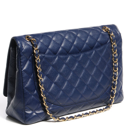 Chanel Caviar Maxi Single Flap Dark Blue 3 of 10