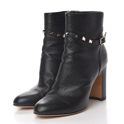 Valentino Garavani Pebbled Calfskin Rockstud Single Buckle 90mm Block Heel Ankle Boots 38 Black 3 of 14