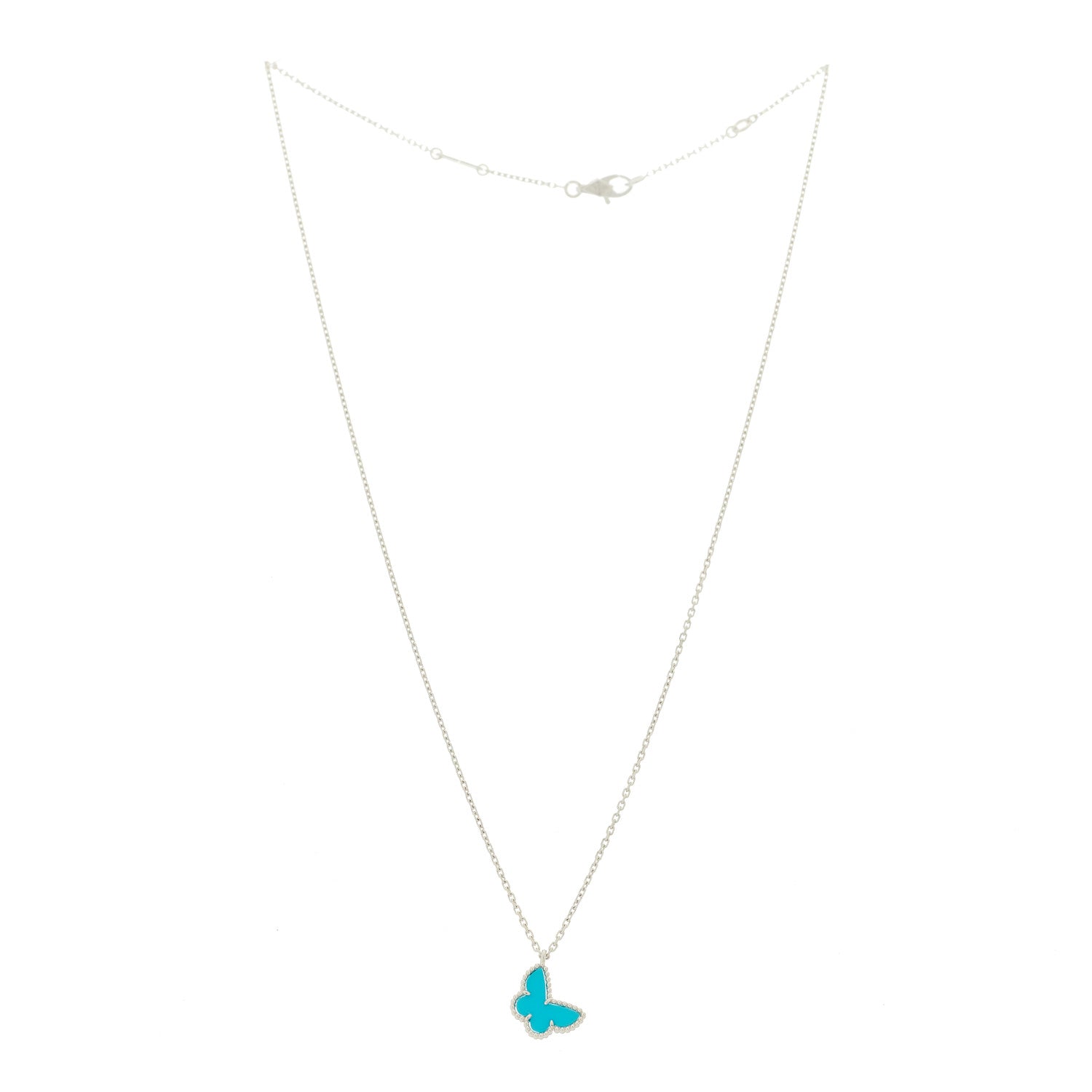 Van Cleef & Arpels 18K White Gold Turquoise Sweet Alhambra Butterfly Pendant Necklace 3 of 8