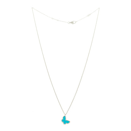 Van Cleef & Arpels 18K White Gold Turquoise Sweet Alhambra Butterfly Pendant Necklace 3 of 8