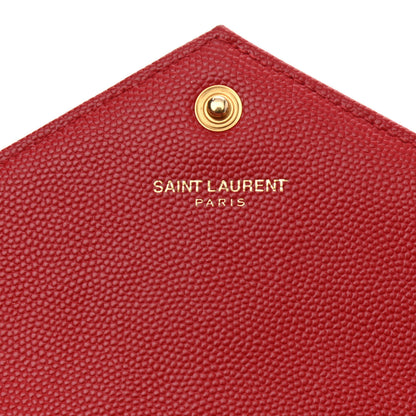 Saint Laurent Grain De Poudre Matelasse Chevron Monogram Envelope Chain Wallet New Red 6 of 12