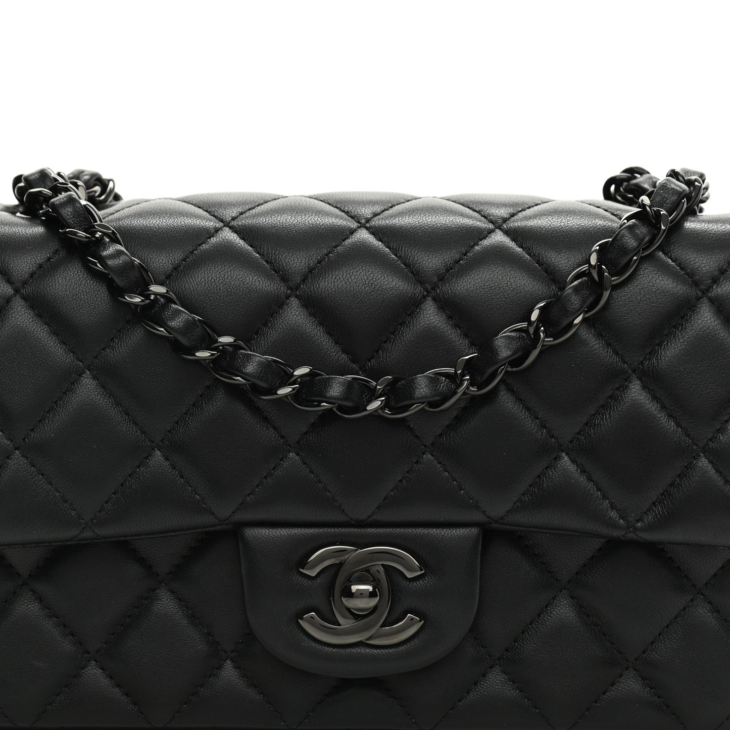 Lambskin Quilted Mini Rectangular Flap So Black