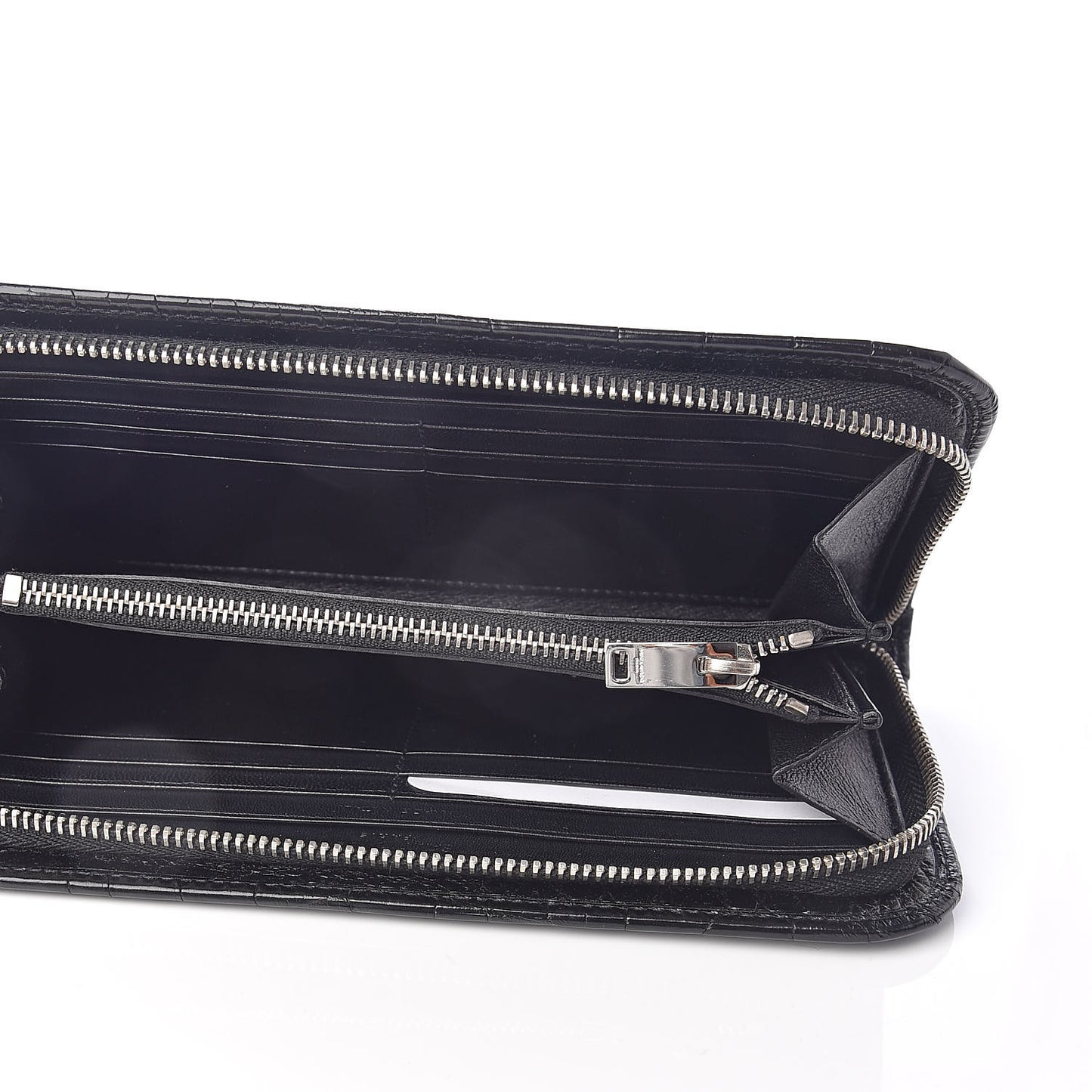 Calfskin Crocodile Embossed Classic Zip Around Continental Wallet Black